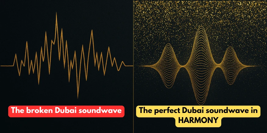 Comparison of the broken Dubai soundwave and the perfect Dubai soundwave in harmony